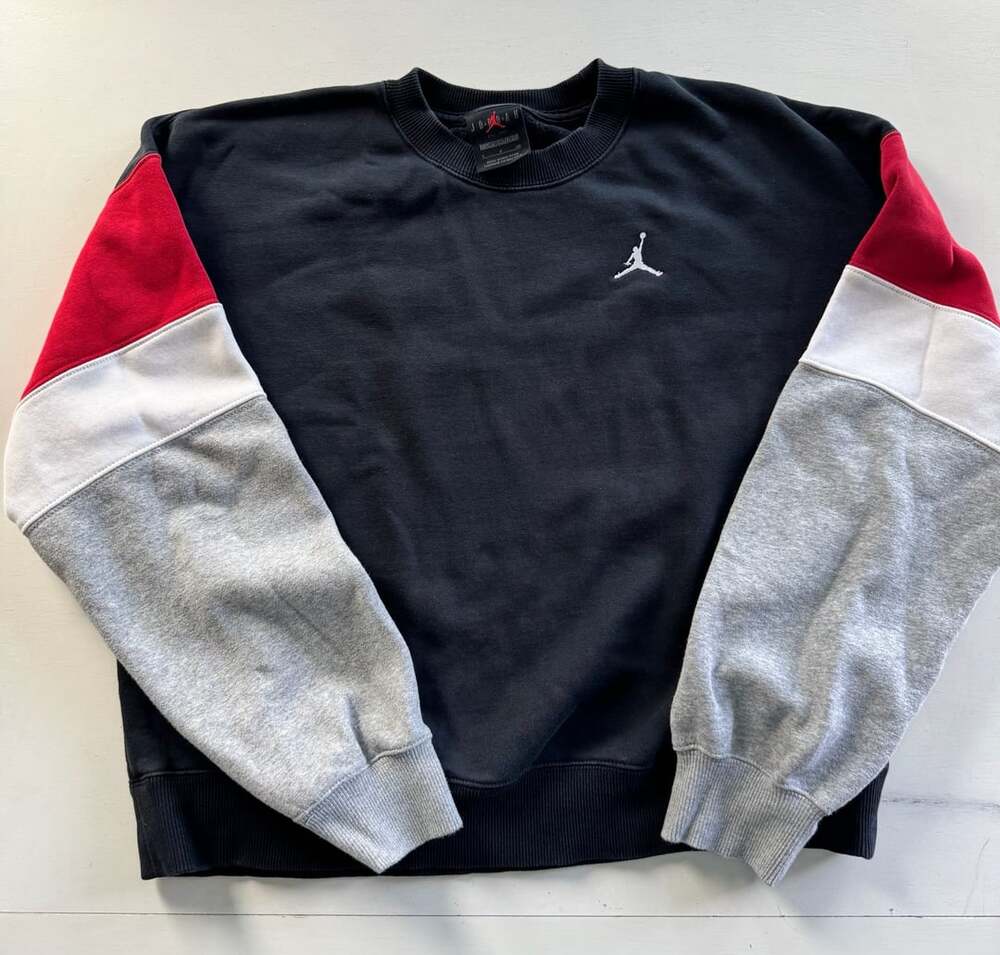 Jordan Brooklyn Fleece Crewneck Sweatshirt Size S Black Colorblock
